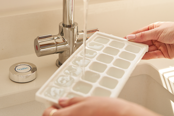 Family using water filter