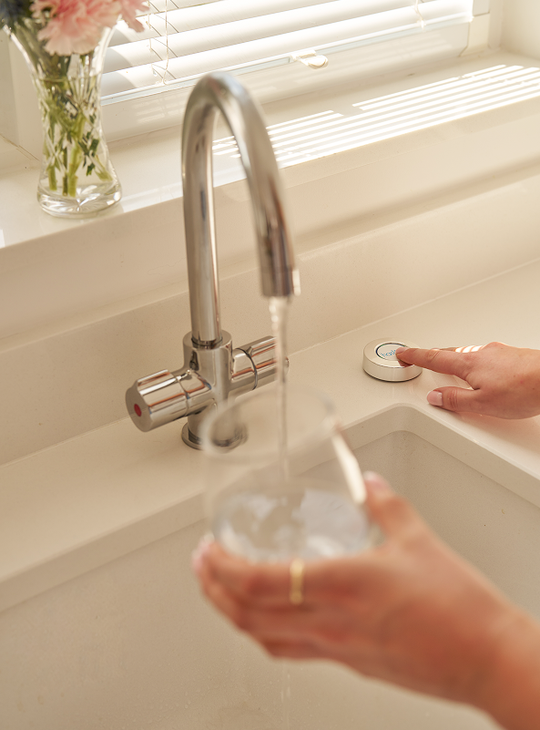 Family using water filter